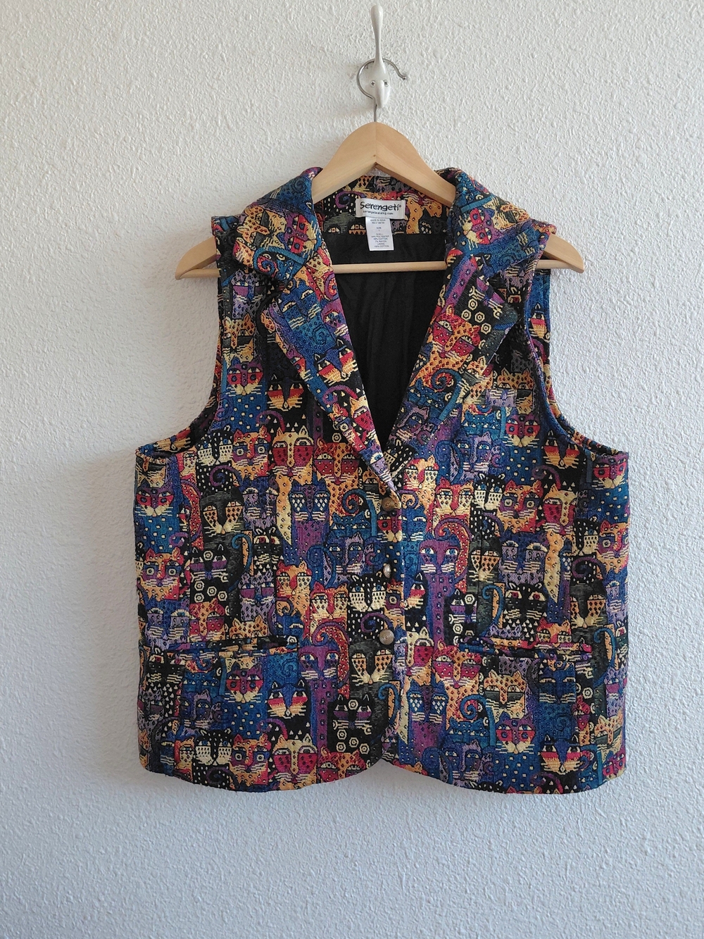 Serengeti Thick Tapestry Cats Allover Colorful Vest Vintage